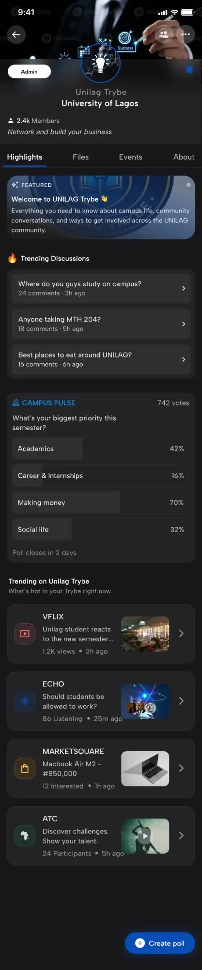The Unilag Trybe: featured post, trending discussions, a campus poll and what’s trending in the Trybe